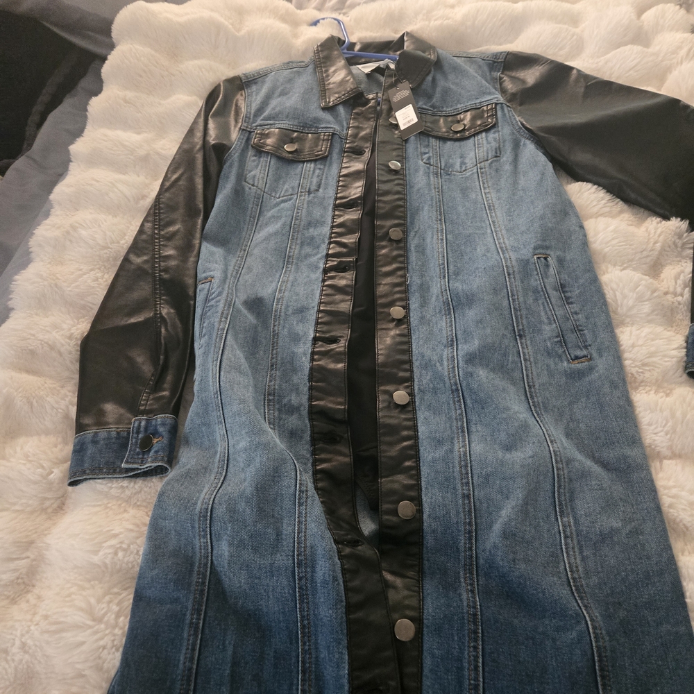 Fashion Nova Blue Denim Jacket with Black Sleeves